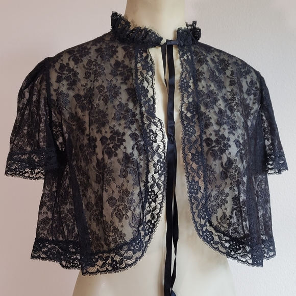 VTG Black Lace Slip Dress w/ Matching Cardigan - Picture 8 of 10